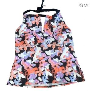 Tankini Tank Top Halter Floral Swim Bathing Suit Modest Womens Medium Adjustable